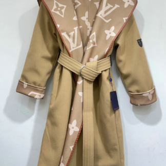LV Belted Double Face Hooded Wrap Coat
