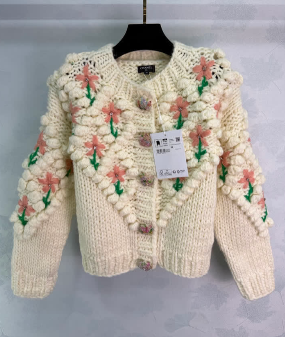 Chanel Knitted Cashmere Embroidered Flower
